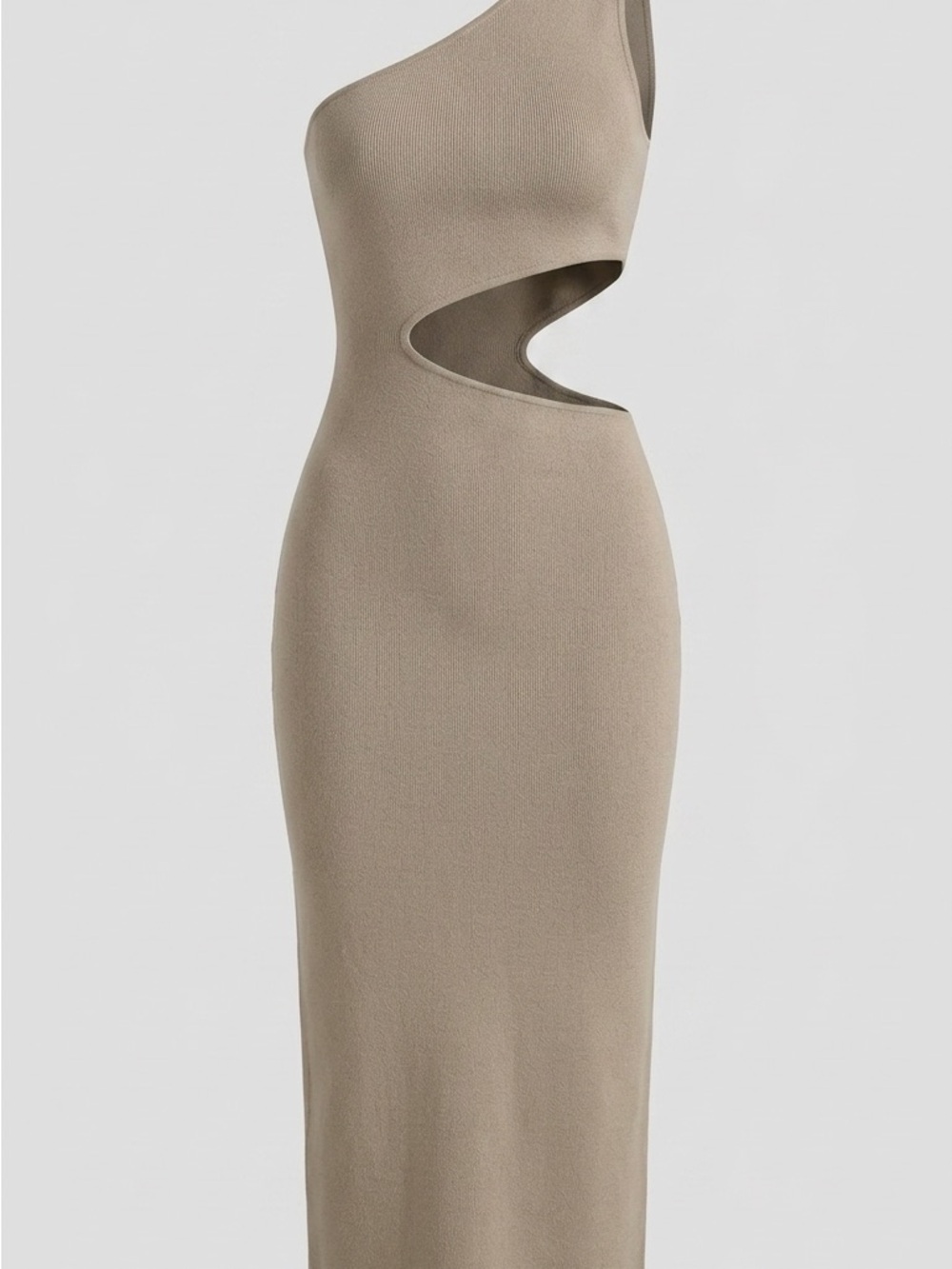 OAK + FORT One-Shoulder Cutout Maxi Dress in Taupe